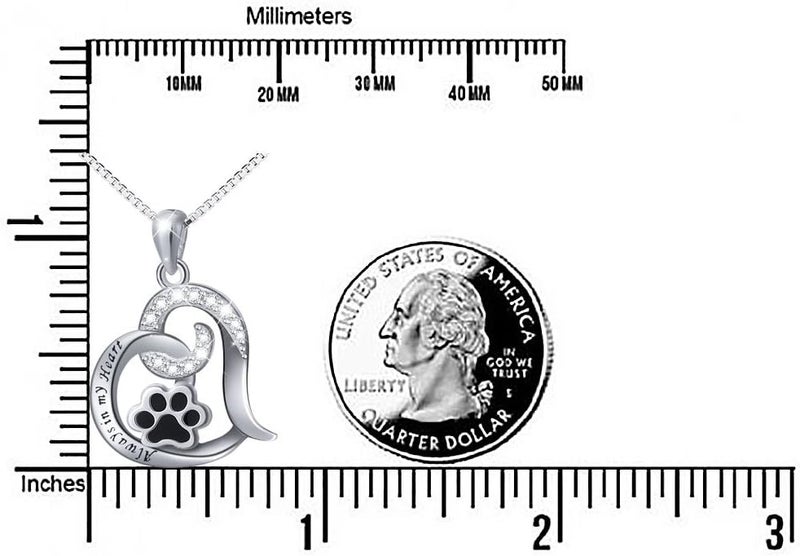 Flyow 925 Sterling Silver Cute Paw Print Forever Love Heart Pendant Necklace/Bracelet/Stud Earrings Gift for Women, Box Chain 18" - Image 4